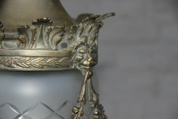 Antique French Chandelier Lantern Lion heads crystal glass shade