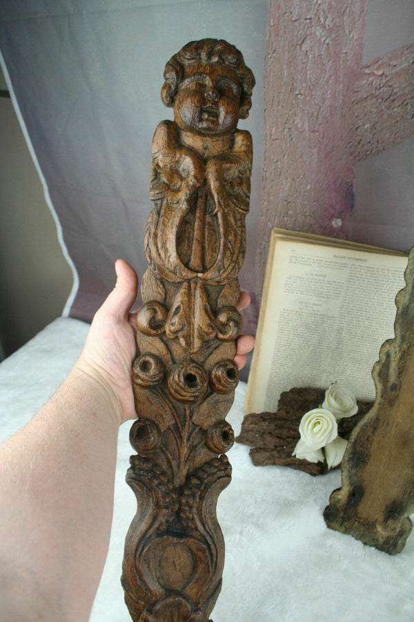 Antique 1880 PAIR German wood carved black forest panels plaques cabinet putti