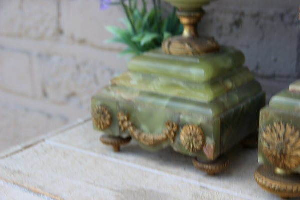 Antique French onyx and brass mantel clock set louis XVI decor candelabras