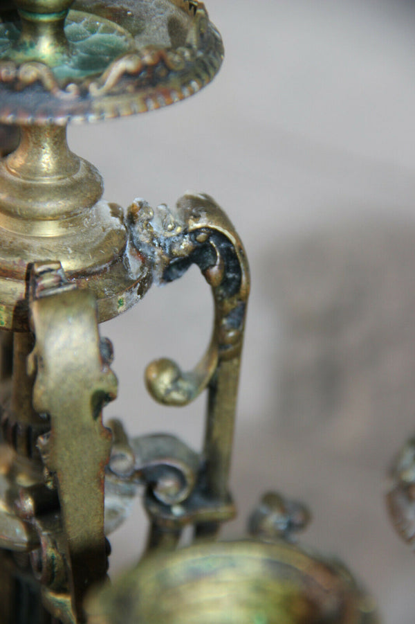 PAIR french antique Bronze putti dragon gothic castle candelabras candle holder