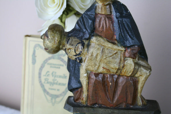 Antique Religious 19thc European pieta wood carved polychrome rest Rare piece