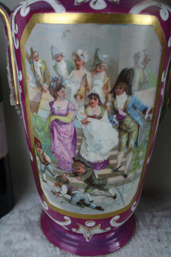 Antique PAIR Elite porcelain Limoges marked Vases Napoleon scenes