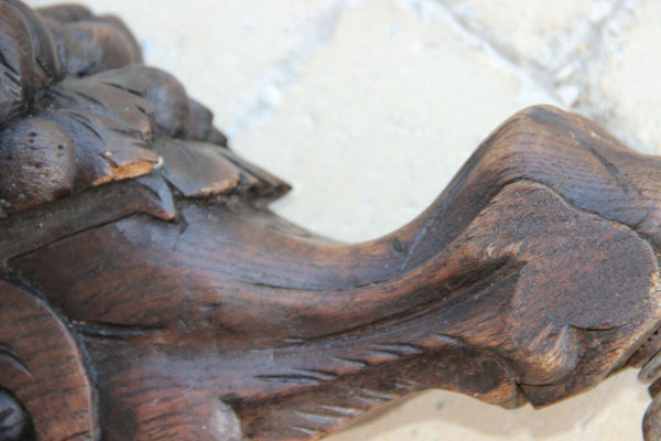 XXL Antique  PAIR oak wood carved hunting table dragon gothic legs figurines n1