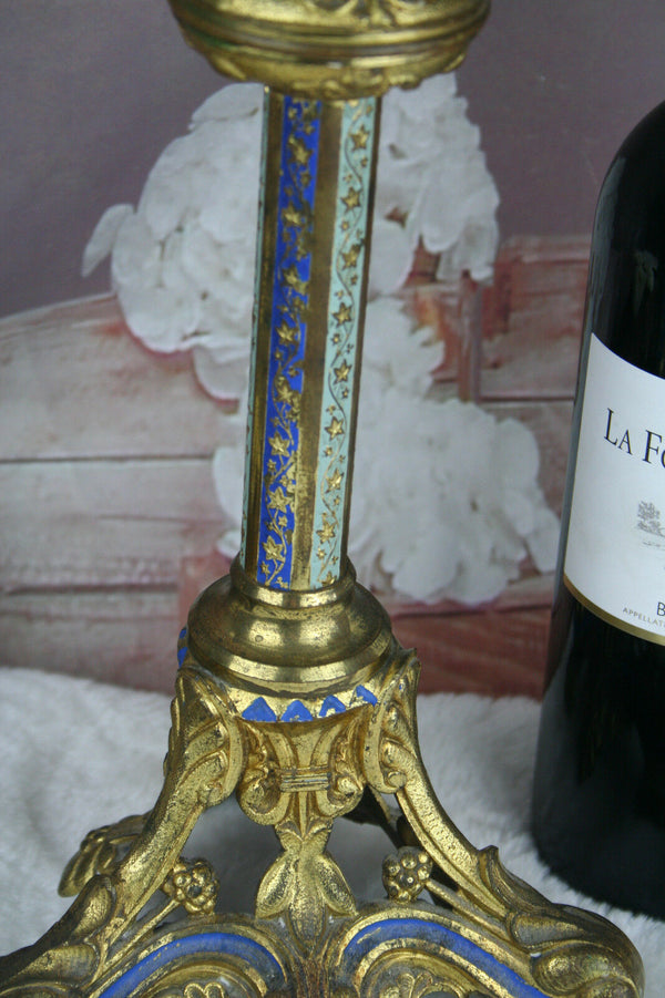 Wonderful Altar Brass enamel Religious Church Candlestick candlestick 1900
