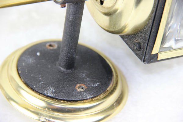 PAIR vintage Wall sconces Carriage coach lamps glass metal England 1970