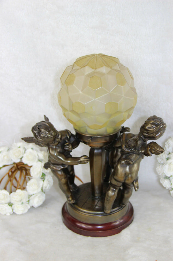 Belgian ART DECO 1930 bronze putti playing table lamp