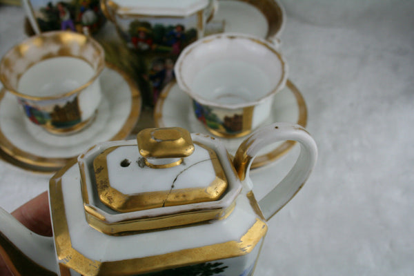 1880 Antique French paris porcelain tea coffee set hand paint