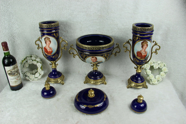 Rare French Napoleon Josephine portrait Vase Centerpiece Limoges porcelain set