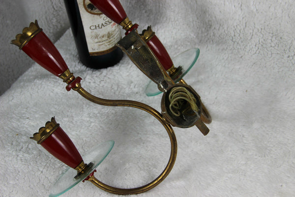 Set 3 Mid century vintage italian wall lights sconces burgundy red 4 arms 1970