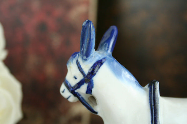 Cute Dutch blue white porcelain delft farming lady horse marked 1960
