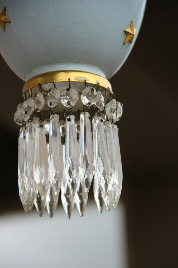 Vintage French 1980 pendant lantern chandelier  stars pendant glass drops