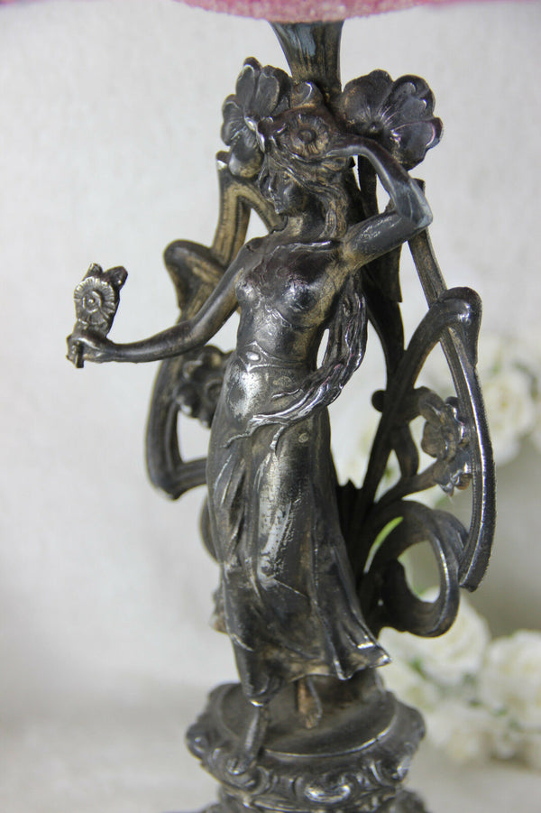 ART NOUVEAU 1900 Nymph Lady Centerpiece bowl coupe table pink glass