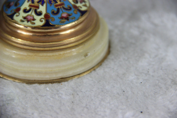 Rare French 19thc Enamel Cloisonne Onyx porcelain putti Vase top piece