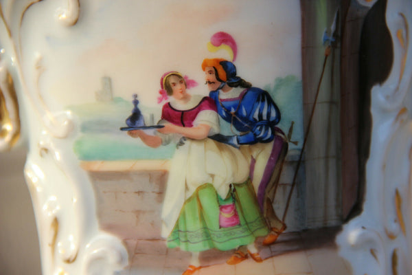 Antique French vieux paris porcelain knight scene Vase 1920