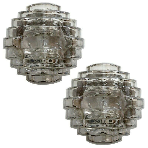 SET 3 HILLEBRAND german marked Smoked glass wall lights sconces 1960 n2