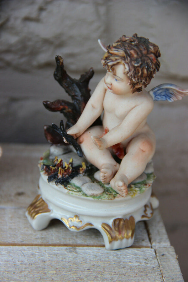 Italian set 4 capodimonte marked season cherub angel figurines