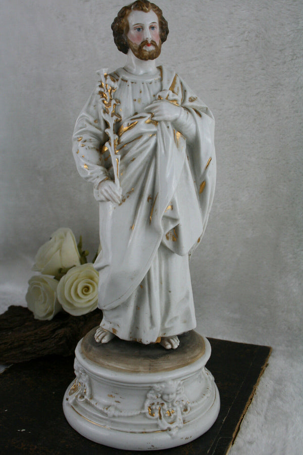 Rare Antique Vieux paris porcelain religious saint joseph statue sculpure