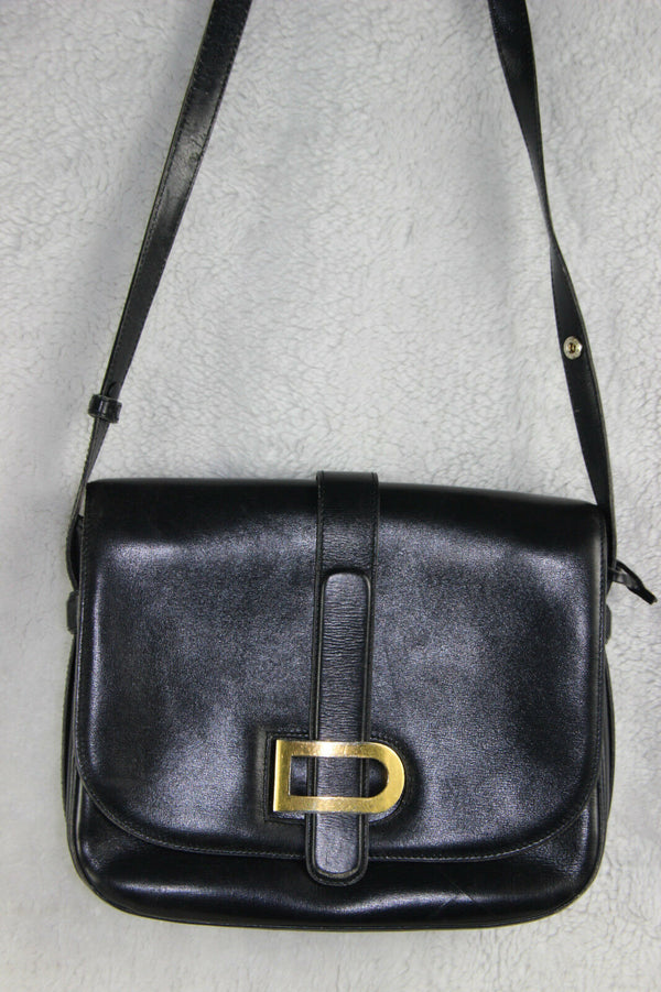 Vintage DELVAUX Black leather handbag bag 1970s