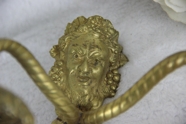 PAIR french brass Devil faun satyr head portrait sconces wall lights 1950's