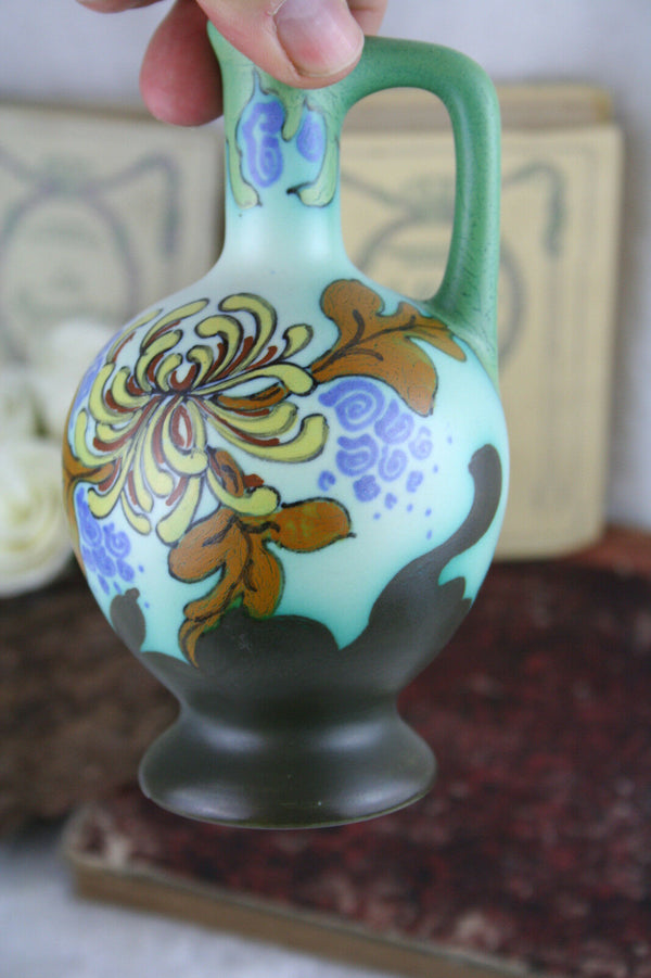 1920's Gouda Schoonhoven pottery Ceramic floral vases PAIR marked