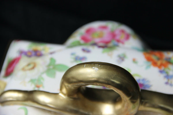 XL Antique belgian BOCH KEralux porcelain Bonbonniere box snake lion paws