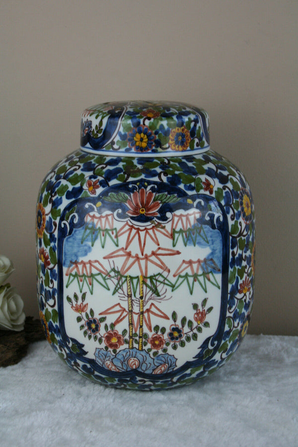 Gorgeous Delft makkum tichelaar pottery floral tobacco lidded jar marked
