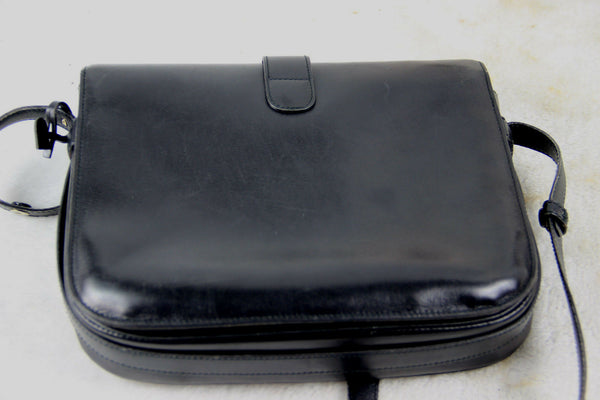 Vintage DELVAUX Black leather handbag bag 1970s