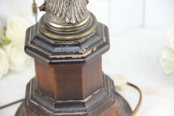 USA vintage marked Loevsky American eagle metal wood table lamp 1970's