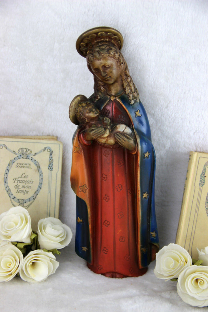 1930 Chalkware MAUCCI signed polychrome Madonna sculpture religious figurine