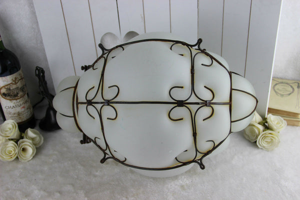 Gorgeous ITALIAN SEGUSO hand blown glass Caged Lantern lamp chandelier 70's
