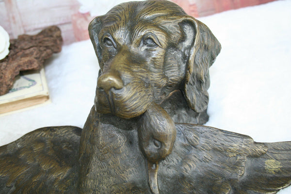 Wonderful French Bronze Dog hunting duck inkwell circa 1900
