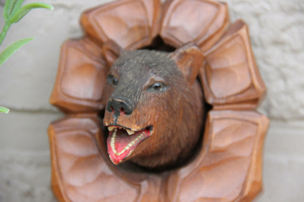Vintage wood carved Black forest bear wall barometer