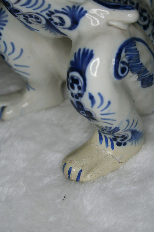 PAIR 1930 Delft pottery marked Dragon gothic candle holders rare special pcs
