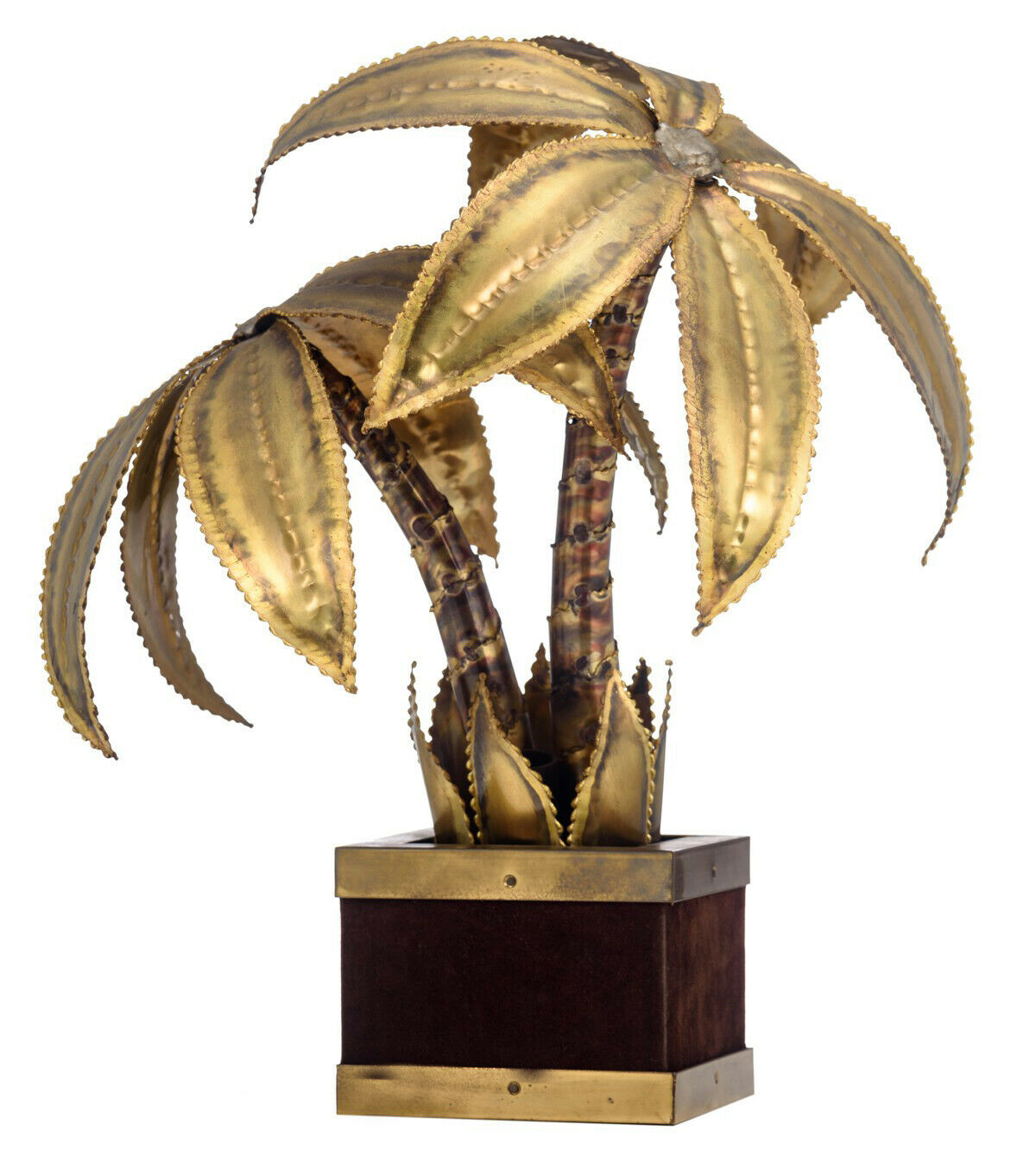 Exclusive MAISON JANSEN Brass Palm tree table lamp Velvet Hollywood regency n1
