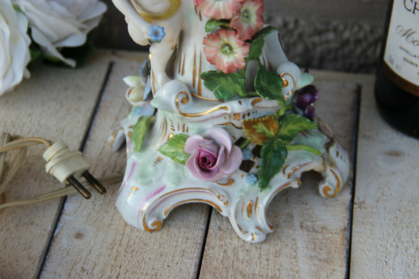 Antique German porcelain Dresden mark Angel Figurines lamp