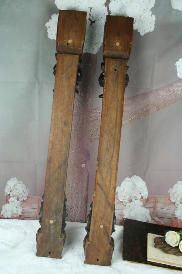 PAIR Dutch Wood Mahogany carved William III cabinet ornaments plaques fruit 1880