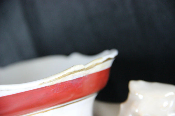 LARGE Antique French Porcelain Dragon gothic handles Vase floral decor