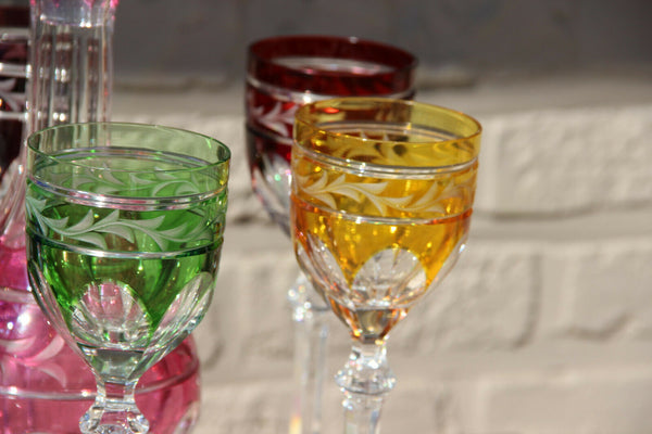 Vintage Bohemia Czech Crystal glass decanter glasses Set 1950