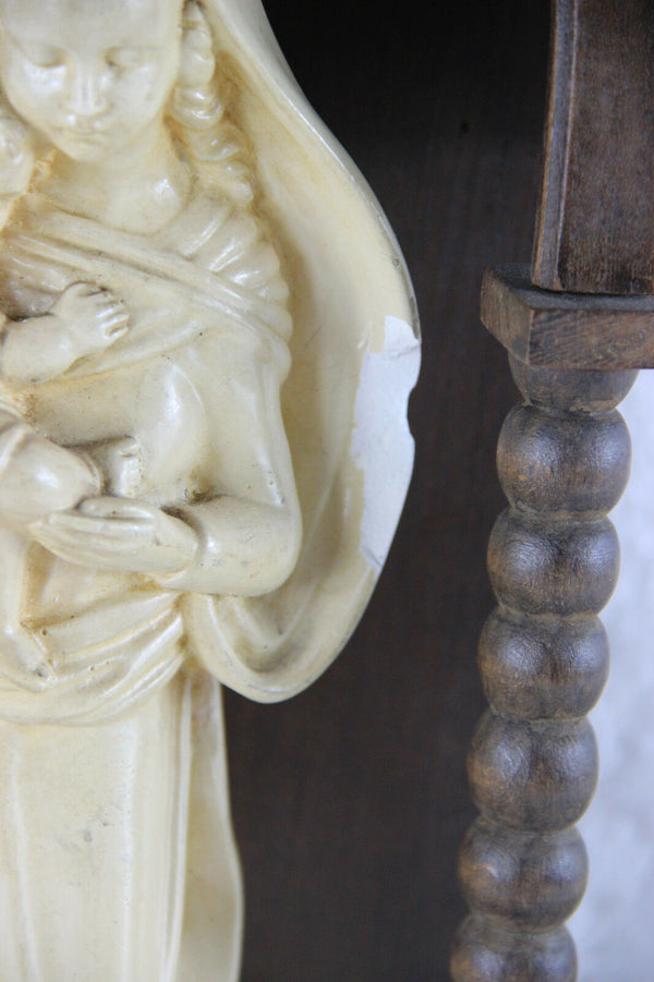 French Chalkware Madonna Guelfi signed in wood carved chapel 1930's religious