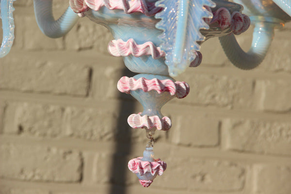 Pink Murano hand blown glass 6 arms Venetian Chandelier lamp mid century 1970