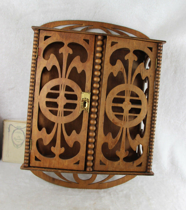 Art nouveau jugendstil wood carved Wall apothecary Kitchen spices cabinet rare
