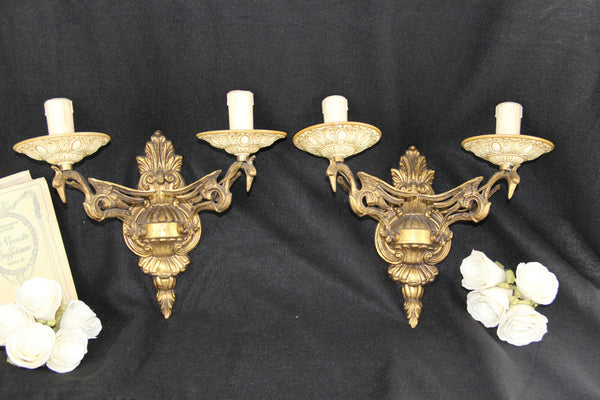 PAIR antique French brass Phoenix bird mythological Wall lights sconces rare