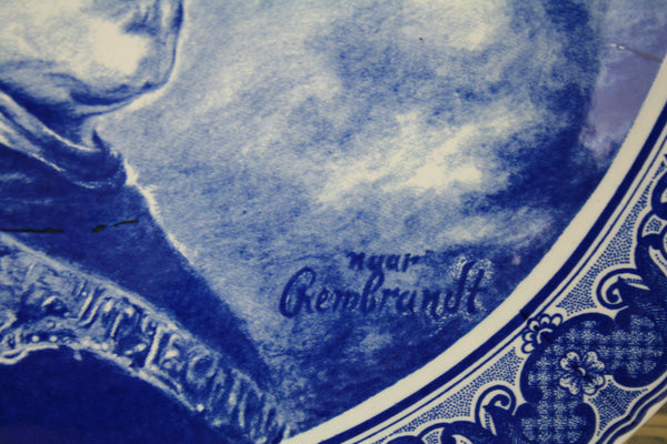 Large BOCH belgium Pottery plate in delft blue white marked after Rembrandt