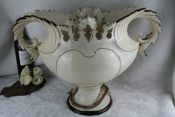 Majestic French 1900 Faience barbotine Planter dragon flowers jardiniere gothic