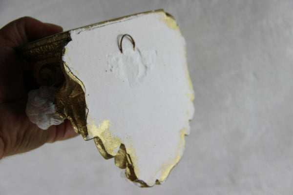 PAIR cute French chalkware putti angels Wall consoles Gold white 1970