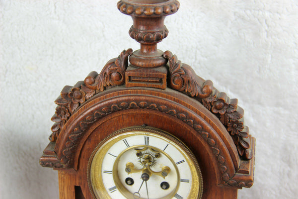 Antique French wood carved clock putti angel candle holders set