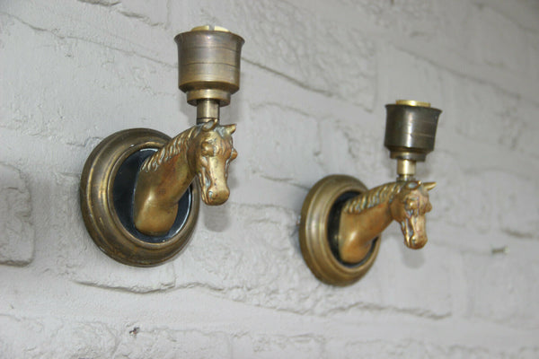 PAIR French equestrian horse brass wall lights sconces  attr maison jansen 1960