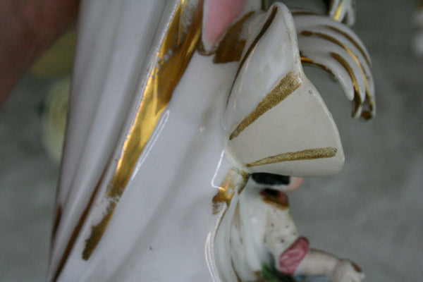 Antique Pair  French  porcelain hunt dog vases candle holder attr. jacob petit