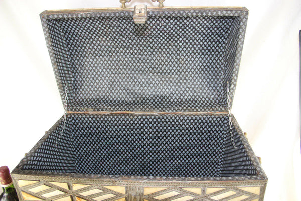 Huge XL Antique Maroccan African Treasure chest box inlaid artisan work rare