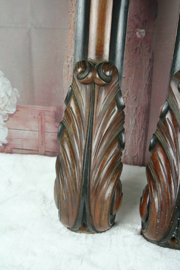 PAIR Dutch Wood Mahogany carved William III cabinet ornaments plaques fruit 1880